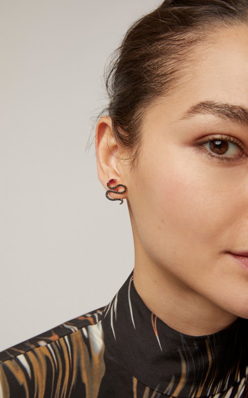 Carolina Neves 18K Rose Gold, Ruby And Black Diamond Earrings