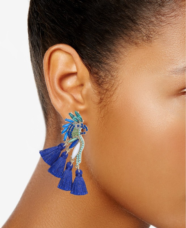 I.N.C. Gold-Tone Mixed-Metal Blue Bird Stud Earrings