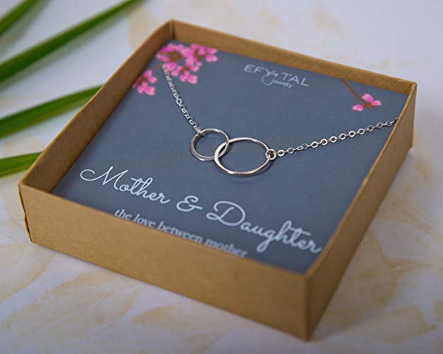 Mother Daughter Necklace - Sterling Silver Two Interlocking Infinity Double Circles