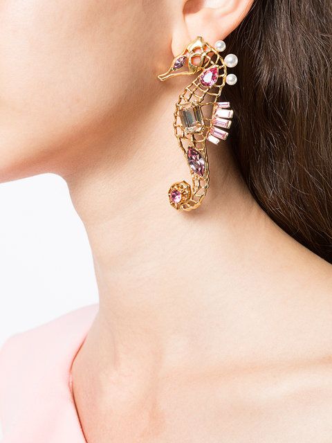 Oscar de la Renta Jeweled Seahorse Earrings