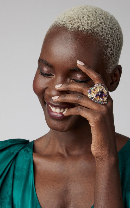 Sylvie Corbelin Heart and Pansy 18K Gold, Multi-Stone Ring