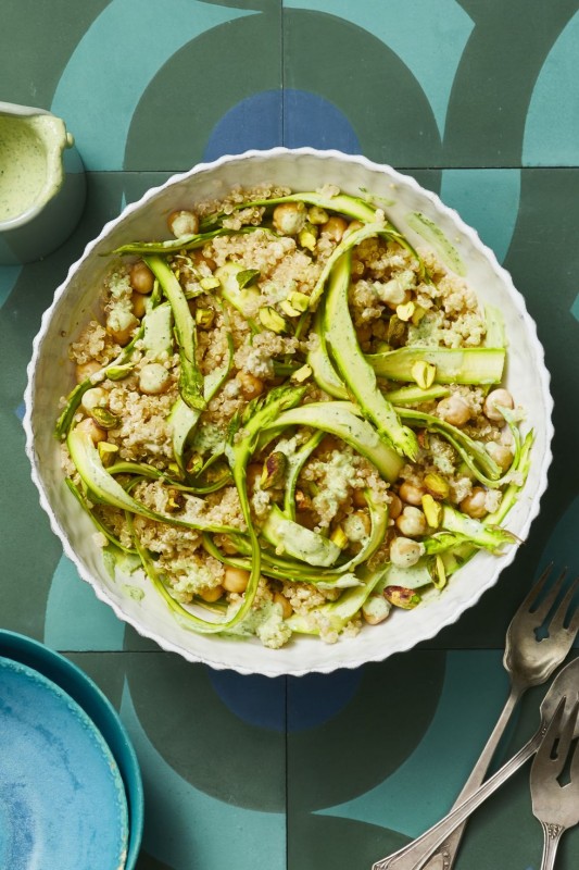 Tahini Lemon Quinoa with Asparagus Ribbons