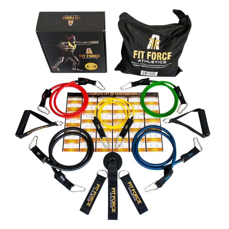 Fit Force Athletics Best Resistance Bands Exercise Equipment Workout Set (15 Pcs) 