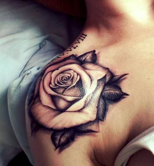 Black Rose Shoulder Tattoo For Women