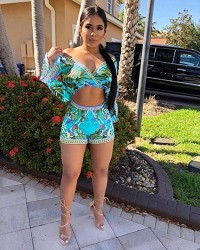 Mintsnow Women's Summer Romper Boho Playsuit African Print Jumpsuits Beach 2 Piece Outfits Top with Shorts 