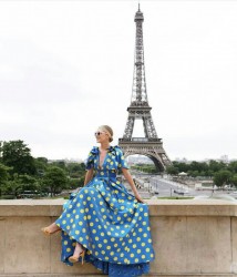 Yellow Polta Dolt Blue Dress