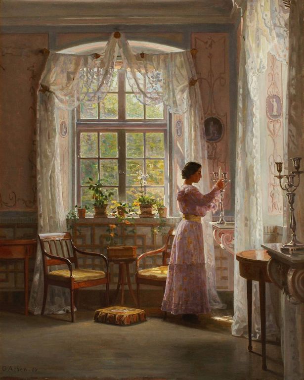 Interior Liselund Castle By Georg Achen, Oil Painting