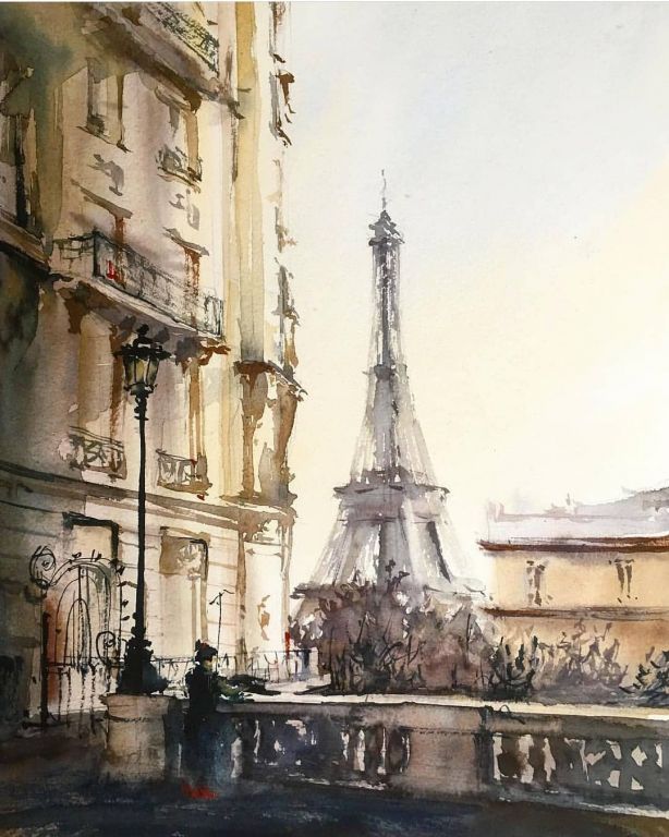 Paris By Darya Mita, Watercolor Painting