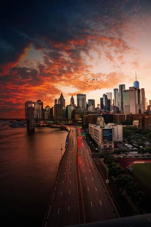 View Of New York City From The Sunset Over Manhattan, USA
