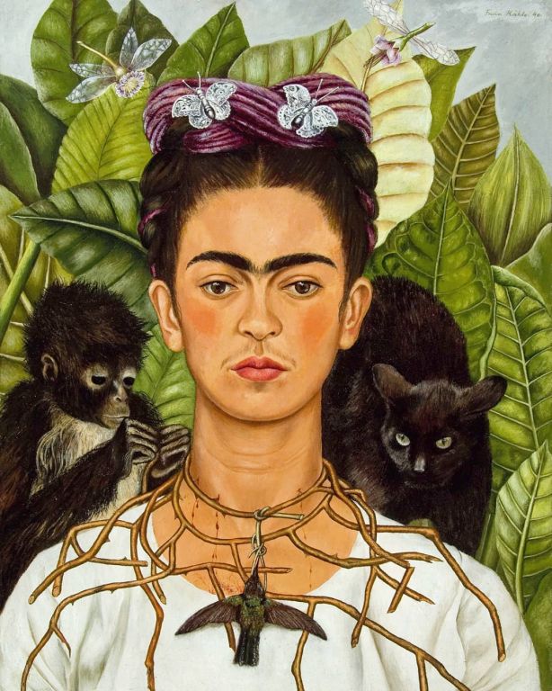 Self-Portrait with Thorn Necklace and Hummingbird By Frida Kahlo, Oil Paintings