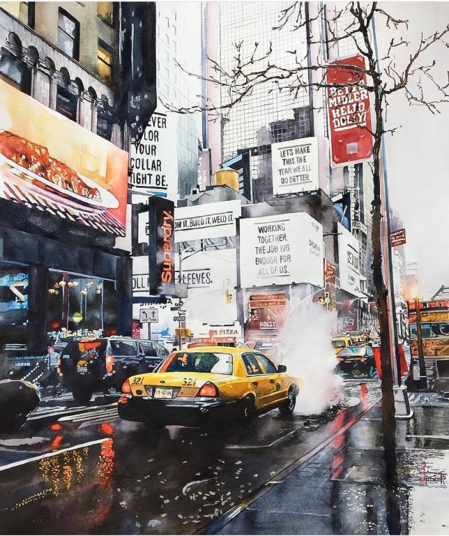 Crowded City By Catarina Alkemark, Watercolor Painting