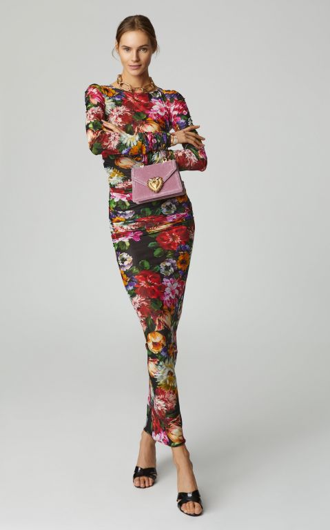 Dolce & Gabbana Floral-Print Ruched Jersey Midi Dress