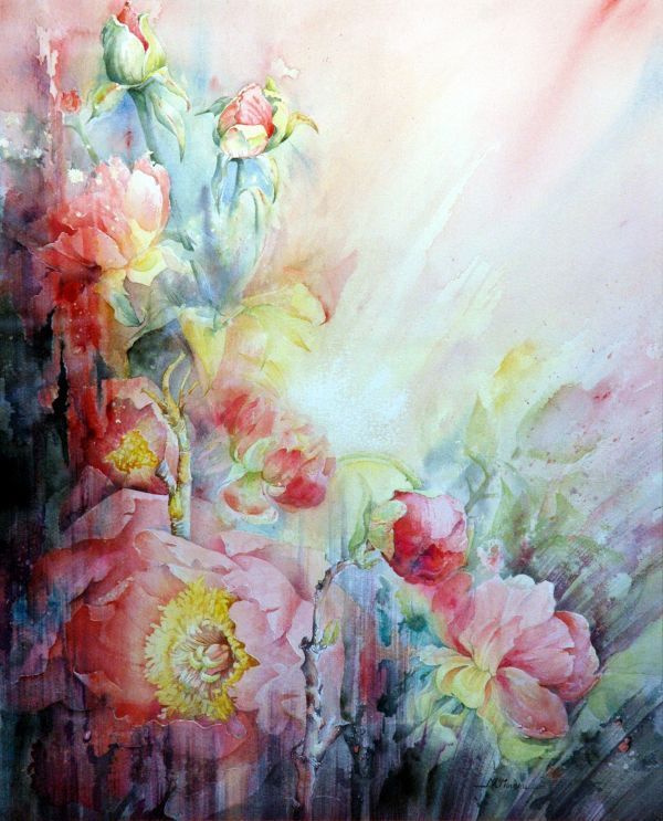 Roses By Marie Claire Moudru, Watercolor Painting