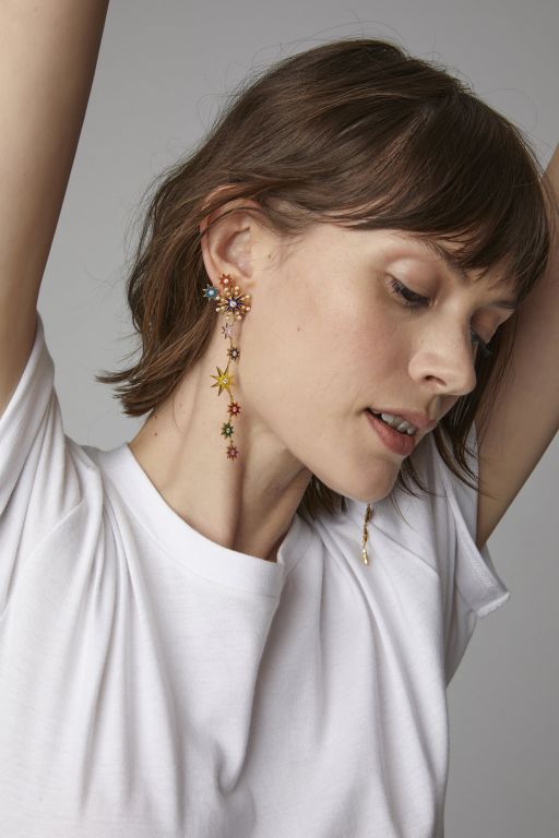 Colette Jewelry Karina 18K Gold, Enamel and Diamond Single Earring