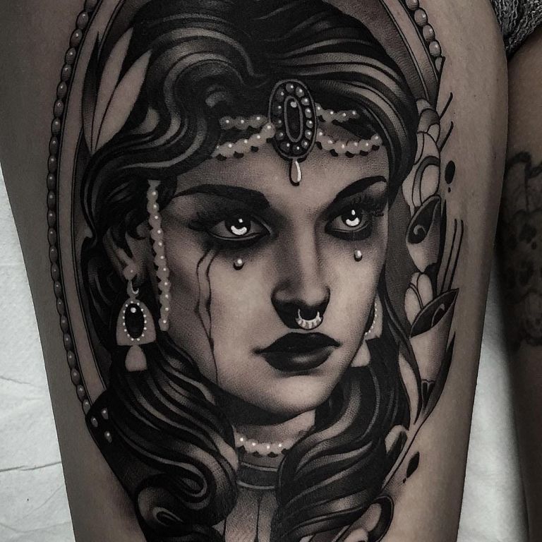 Arabic Girl Tattoo By Cristian Casas