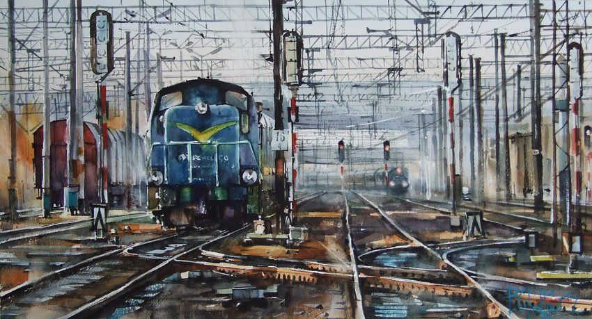 Wroclaw Freight Station IV By Pawel Gladkow, Watercolor Painting