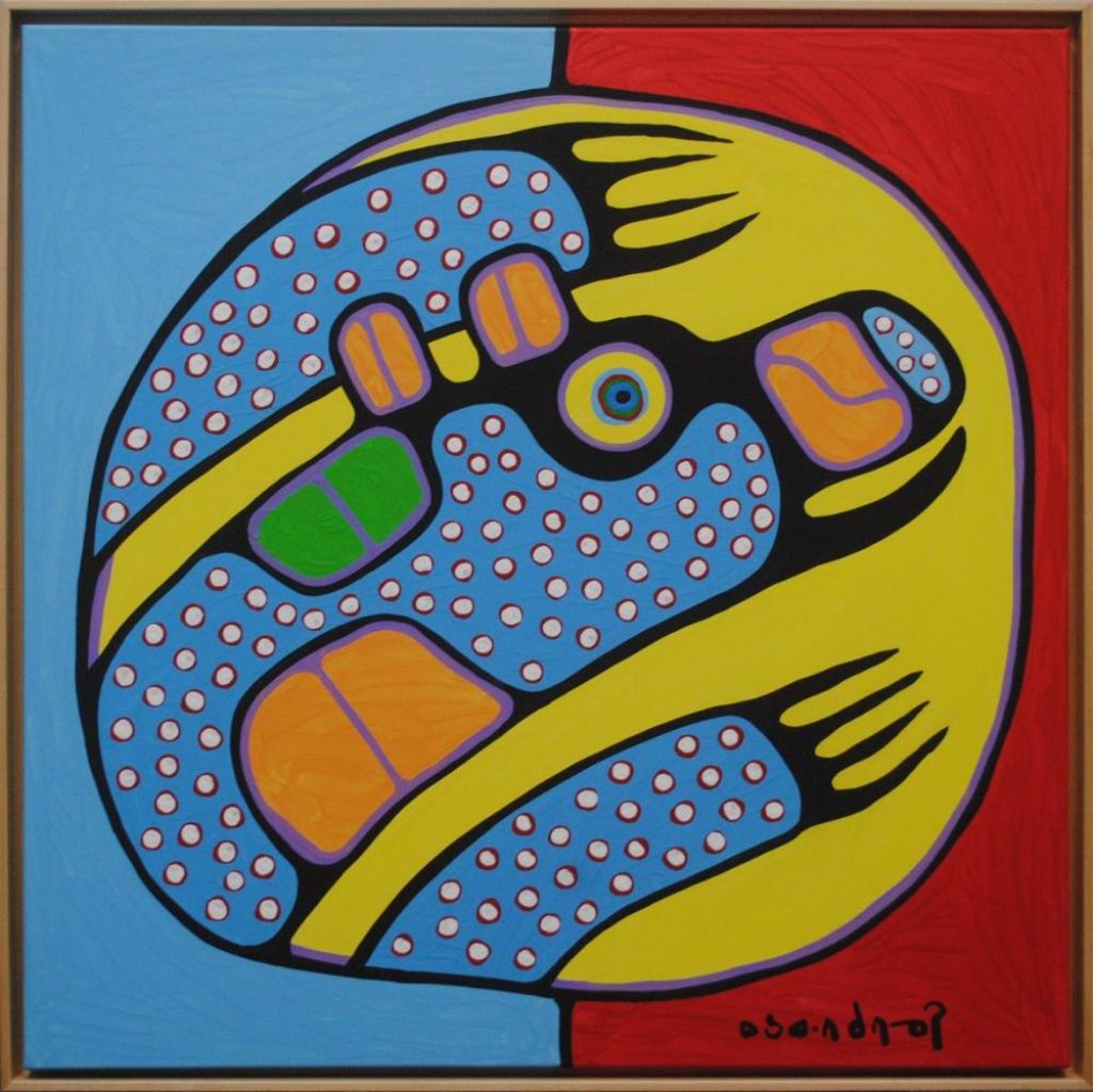 Bear in Blue Dots By Norval Morrisseau, Acrylic Painting