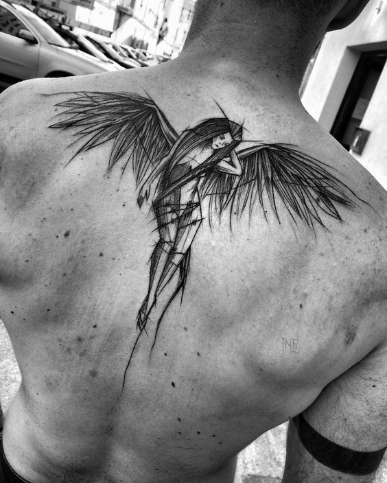 Angel Sketch Tattoo For Shoulder