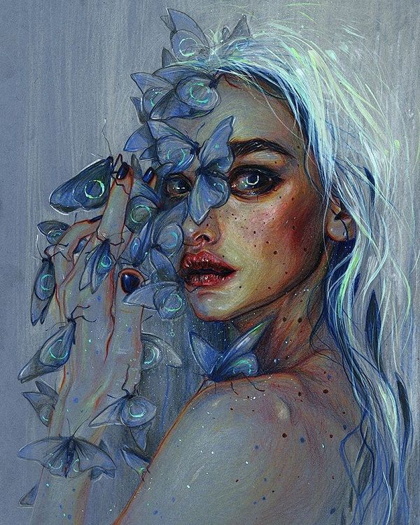Blue Hair Girl By Tanya Shatseva, Acrylic Painting