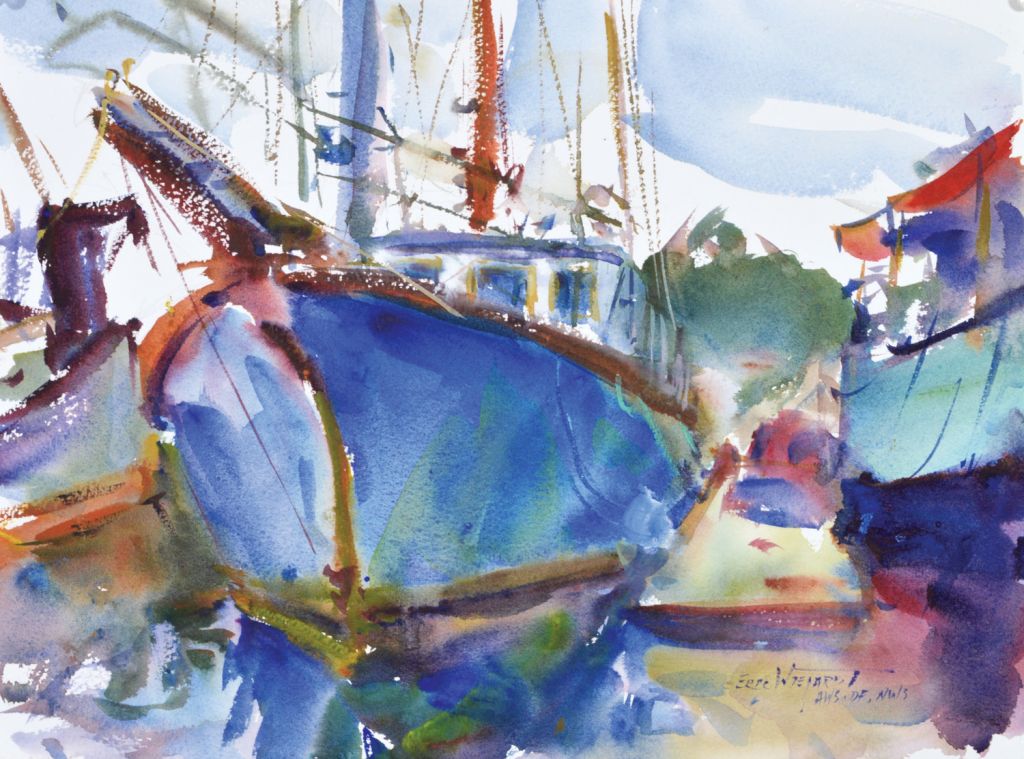 Boats By Eric Wiegardt, Watercolor Painting