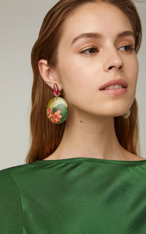 Silvia Furmanovich Marquetry Pink Flower Earrings