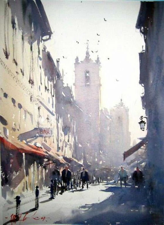 Beautiful Street by Joseph Zbukvic, Watercolor Painting