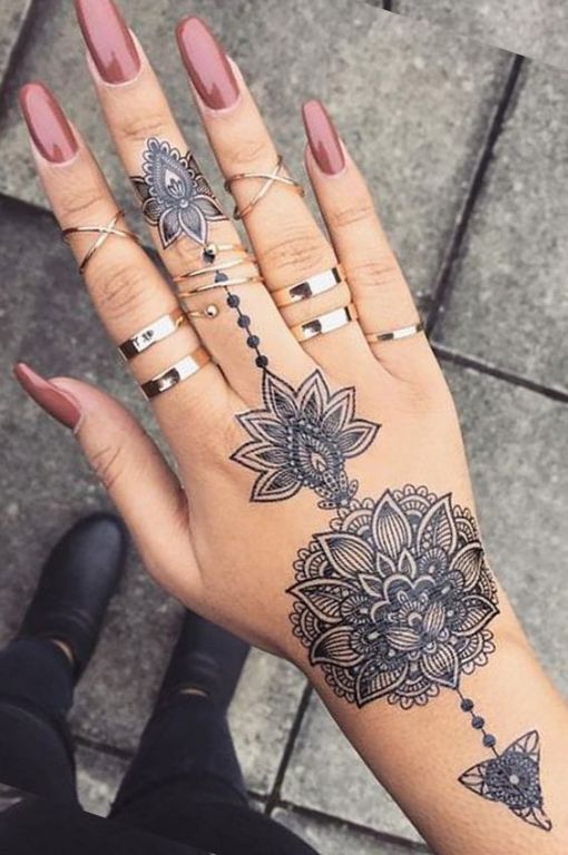 Tribal Lotus Mandala Hand Tattoo