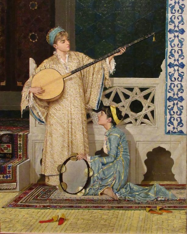 Two Musician Girls By Osman Hamdi Bey, Oil Painting
