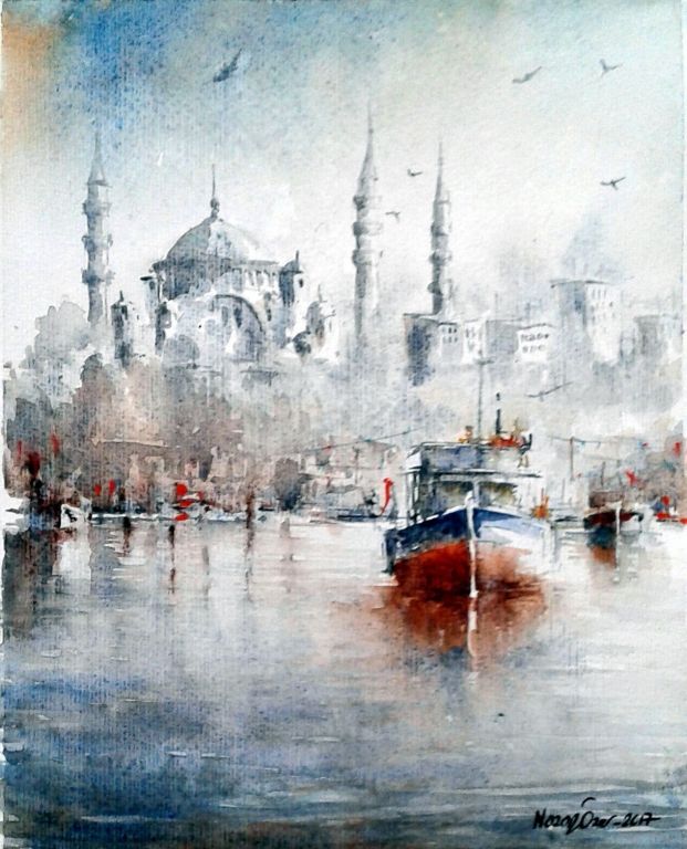 Eminonu By Nazan Ozer, Watercolor Painting