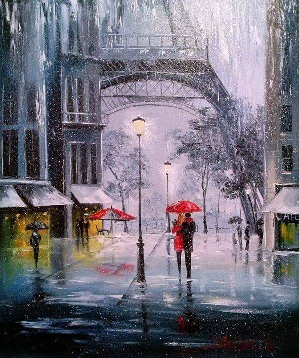 The First Snow in Paris By Olga Darchuk, Oil Painting
