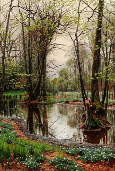 Spring Day In The Forest By Peder Mork Monsted, Oil Painting