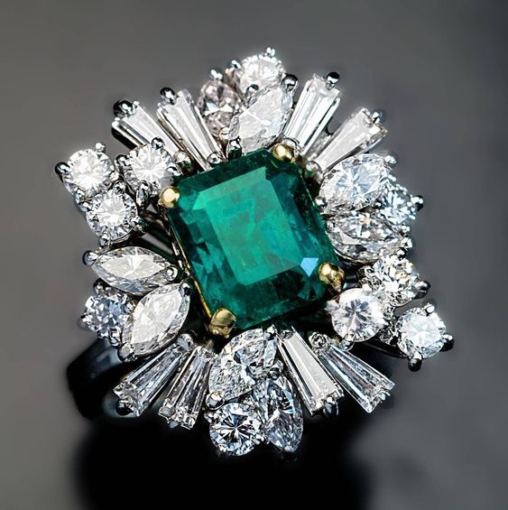 Emerald Diamond Platinum Ring